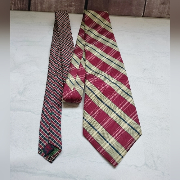 Tommy Hilfiger Red and Cream Plaid Checks Italian Silk Tie Necktie Traditional - Picture 2 of 12